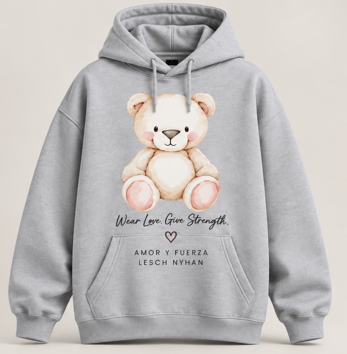 Sudadera oversize gris Amor y Fuerza con osito