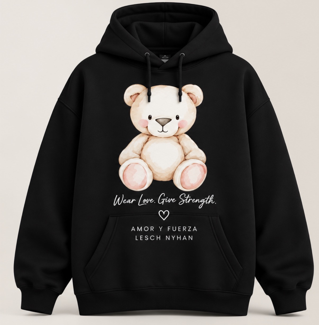 Sudadera oversize negra Amor y Fuerza con osito